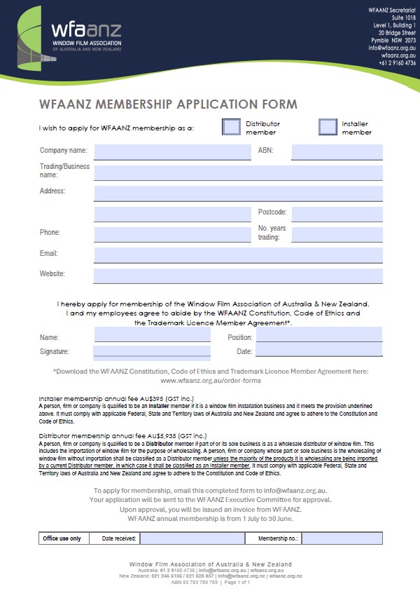WFAANZ membership application form V5